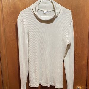 Vintage Prairie Cotton Ribbed Turtle/Cowl Neck White XL Sweater Spring Fall